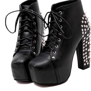 Black Chunky Heel Booty with silver pointed studs Size 41